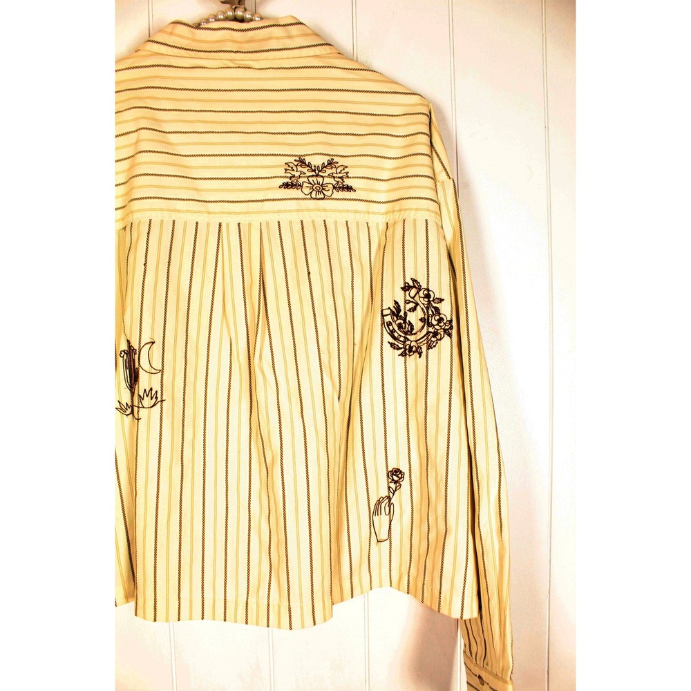 NWT Scotch & Soda Notch Lapel Button Up Tan/Brown Striped Embroidered Top XL - Picture 3 of 7